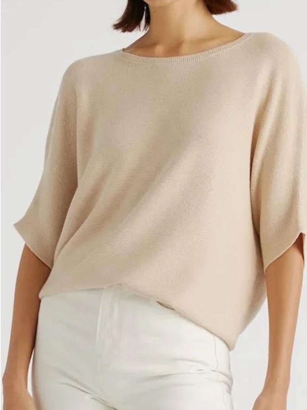 Quince Beige Batwing Boatneck Short-Sleeve Knit Sweater Size S